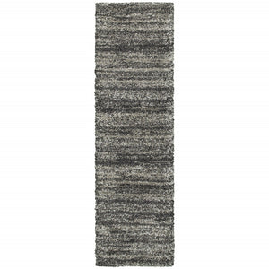 HomeRoots 8' Black and Gray Geometric Shag Runner Rug - Cozy, Durable, Modern Design for Hallways & Entryways 2'3" x 7'6" 507907