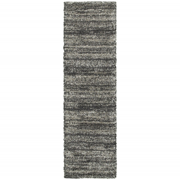 HomeRoots 8' Black and Gray Geometric Shag Runner Rug - Cozy, Durable, Modern Design for Hallways & Entryways 2'3" x 7'6" 507907