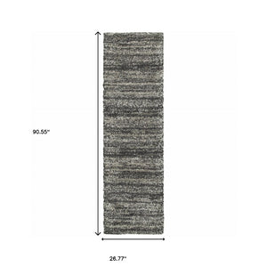 HomeRoots 8' Black and Gray Geometric Shag Runner Rug - Cozy, Durable, Modern Design for Hallways & Entryways 2'3" x 7'6" 507907