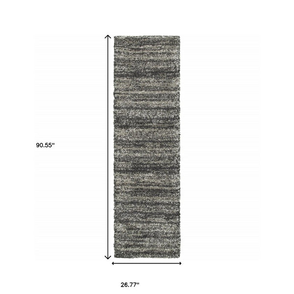 HomeRoots 8' Black and Gray Geometric Shag Runner Rug - Cozy, Durable, Modern Design for Hallways & Entryways 2'3" x 7'6" 507907