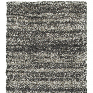 HomeRoots 8' Black and Gray Geometric Shag Runner Rug - Cozy, Durable, Modern Design for Hallways & Entryways 2'3" x 7'6" 507907
