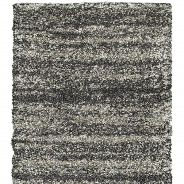 HomeRoots 8' Black and Gray Geometric Shag Runner Rug - Cozy, Durable, Modern Design for Hallways & Entryways 2'3" x 7'6" 507907