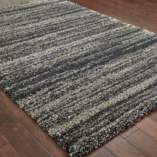 HomeRoots 8' Black and Gray Geometric Shag Runner Rug - Cozy, Durable, Modern Design for Hallways & Entryways 4' X 6' 507908