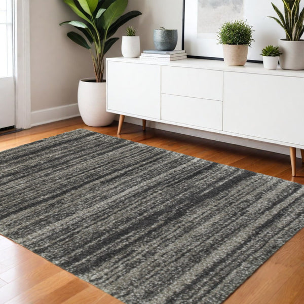 HomeRoots 8' Black and Gray Geometric Shag Runner Rug - Cozy, Durable, Modern Design for Hallways & Entryways 4' X 6' 507908