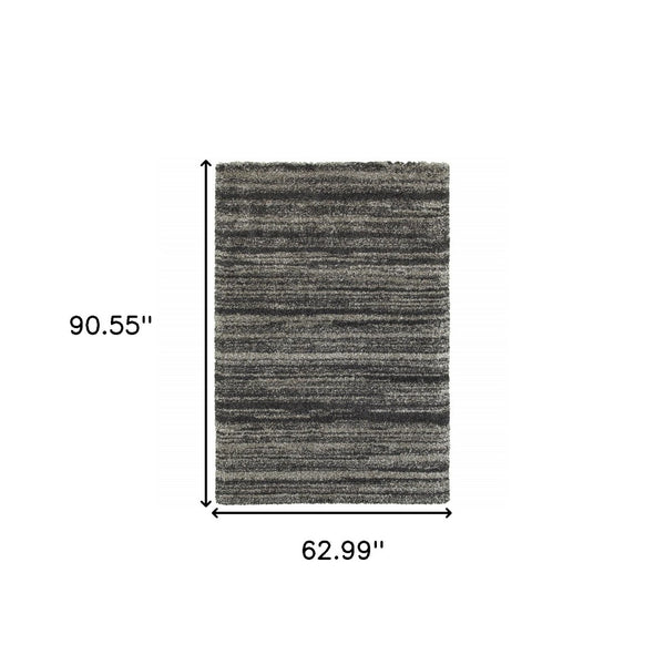 HomeRoots 8' Black and Gray Geometric Shag Runner Rug - Cozy, Durable, Modern Design for Hallways & Entryways 5' X 8' 507909
