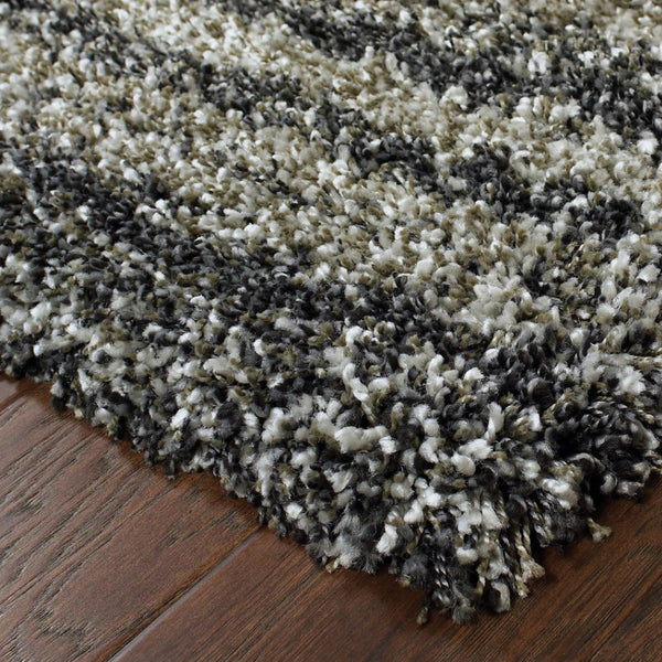 HomeRoots 8' Black and Gray Geometric Shag Runner Rug - Cozy, Durable, Modern Design for Hallways & Entryways 7' X 10' 507910