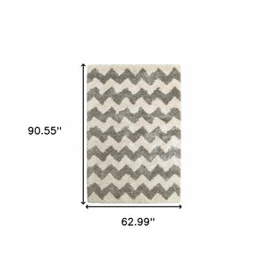 HomeRoots 2' Modern Grey and Ivory Geometric Shag Runner Rug - Soft, Stain-Resistant, Ideal for High-Traffic Areas 5' X 8' 507916