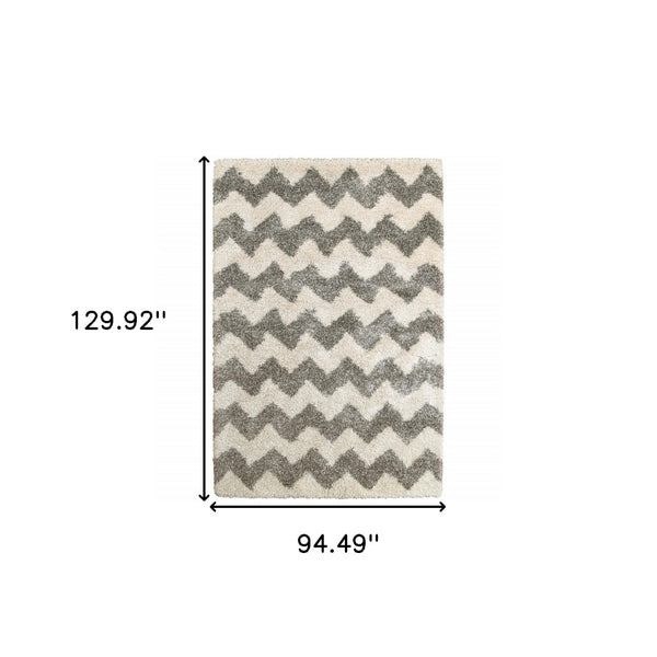 HomeRoots 2' Modern Grey and Ivory Geometric Shag Runner Rug - Soft, Stain-Resistant, Ideal for High-Traffic Areas 8' X 11' 507918