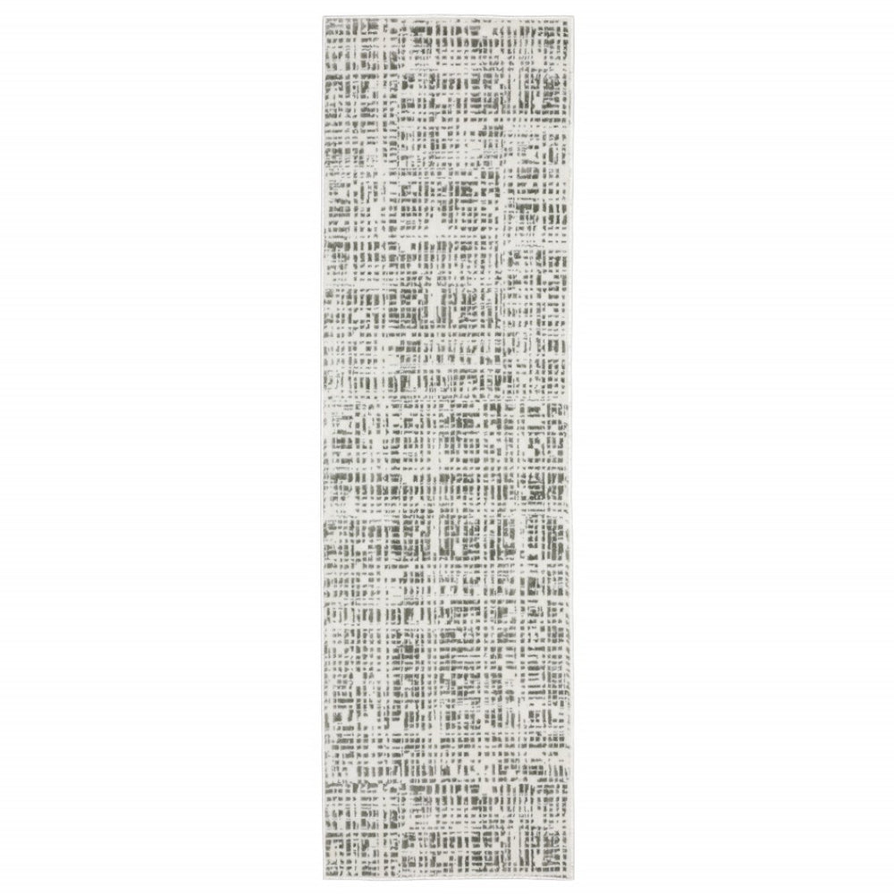HomeRoots 2' X 8' Sleek White and Grey Abstract Power Loom Runner Rug - Stain Resistant for Busy Homes 2'3" x 7'6" 507920