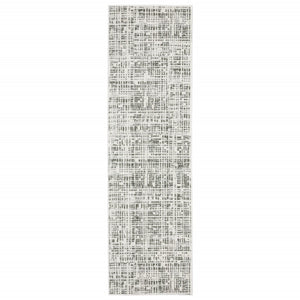 HomeRoots 2' X 8' Sleek White and Grey Abstract Power Loom Runner Rug - Stain Resistant for Busy Homes 2'3" x 7'6" 507920