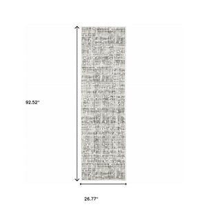 HomeRoots 2' X 8' Sleek White and Grey Abstract Power Loom Runner Rug - Stain Resistant for Busy Homes 2'3" x 7'6" 507920