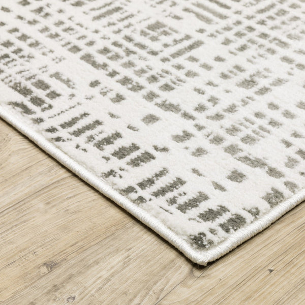 HomeRoots 2' X 8' Sleek White and Grey Abstract Power Loom Runner Rug - Stain Resistant for Busy Homes 2'3" x 7'6" 507920