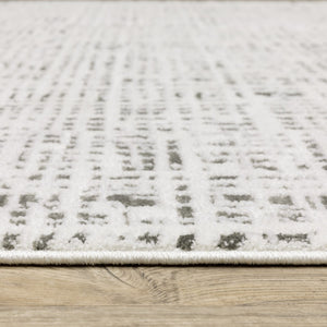 HomeRoots 2' X 8' Sleek White and Grey Abstract Power Loom Runner Rug - Stain Resistant for Busy Homes 2'3" x 7'6" 507920