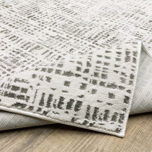 HomeRoots 2' X 8' Sleek White and Grey Abstract Power Loom Runner Rug - Stain Resistant for Busy Homes 2'3" x 7'6" 507920