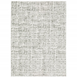 HomeRoots 2' X 8' Sleek White and Grey Abstract Power Loom Runner Rug - Stain Resistant for Busy Homes 3' x 5' 507921