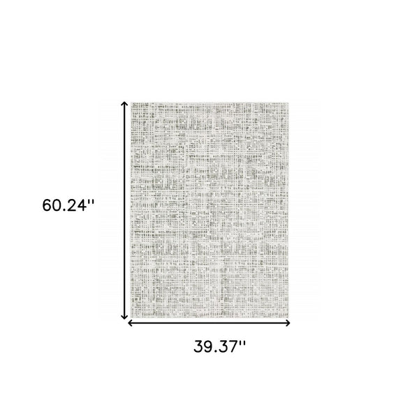 HomeRoots 2' X 8' Sleek White and Grey Abstract Power Loom Runner Rug - Stain Resistant for Busy Homes 3' x 5' 507921