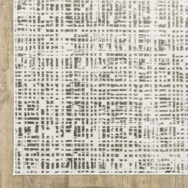 HomeRoots 2' X 8' Sleek White and Grey Abstract Power Loom Runner Rug - Stain Resistant for Busy Homes 3' x 5' 507921