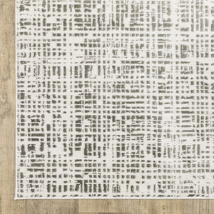 HomeRoots 2' X 8' Sleek White and Grey Abstract Power Loom Runner Rug - Stain Resistant for Busy Homes 5' X 8' 507922