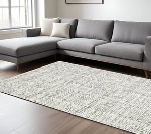 HomeRoots 2' X 8' Sleek White and Grey Abstract Power Loom Runner Rug - Stain Resistant for Busy Homes 7' X 10' 507923