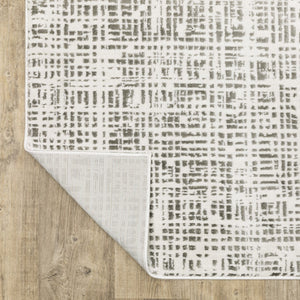 HomeRoots 2' X 8' Sleek White and Grey Abstract Power Loom Runner Rug - Stain Resistant for Busy Homes 7' X 10' 507923