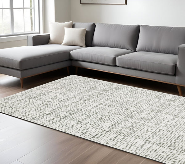 HomeRoots 2' X 8' Sleek White and Grey Abstract Power Loom Runner Rug - Stain Resistant for Busy Homes 8' X 11' 507924