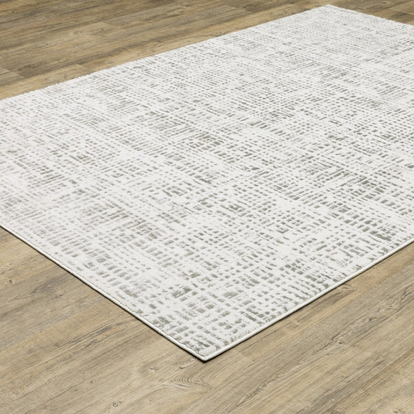 HomeRoots 2' X 8' Sleek White and Grey Abstract Power Loom Runner Rug - Stain Resistant for Busy Homes 8' X 11' 507924