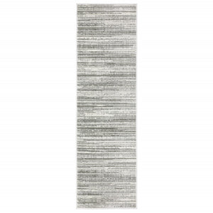 HomeRoots 2' X 8' Elegant White and Grey Abstract Runner Rug - Stain Resistant, Modern Style for High-Traffic Areas 2'3" x 7'6" 507926