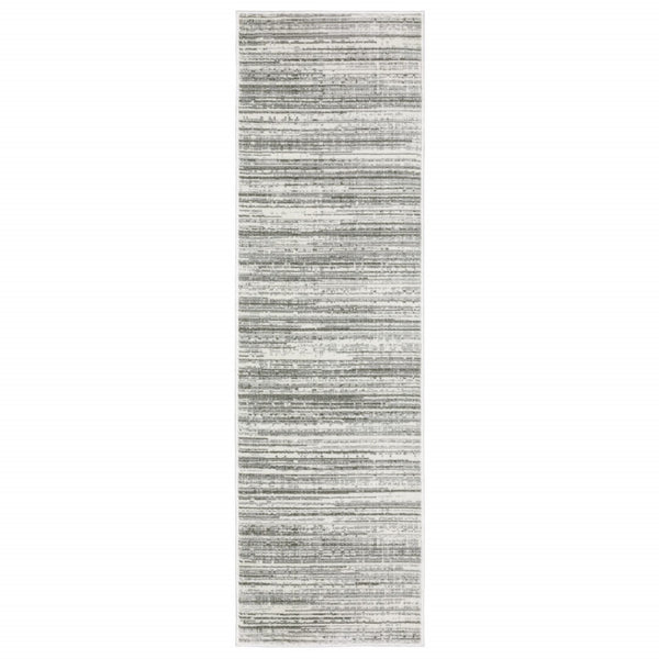 HomeRoots 2' X 8' Elegant White and Grey Abstract Runner Rug - Stain Resistant, Modern Style for High-Traffic Areas 2'3" x 7'6" 507926