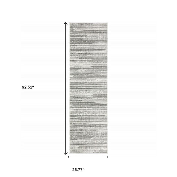 HomeRoots 2' X 8' Elegant White and Grey Abstract Runner Rug - Stain Resistant, Modern Style for High-Traffic Areas 2'3" x 7'6" 507926