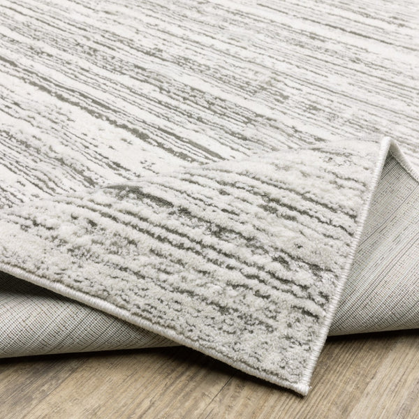 HomeRoots 2' X 8' Elegant White and Grey Abstract Runner Rug - Stain Resistant, Modern Style for High-Traffic Areas 2'3" x 7'6" 507926
