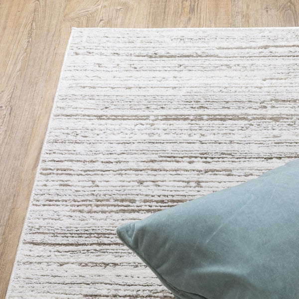HomeRoots 2' X 8' Elegant White and Grey Abstract Runner Rug - Stain Resistant, Modern Style for High-Traffic Areas 3' x 5' 507927