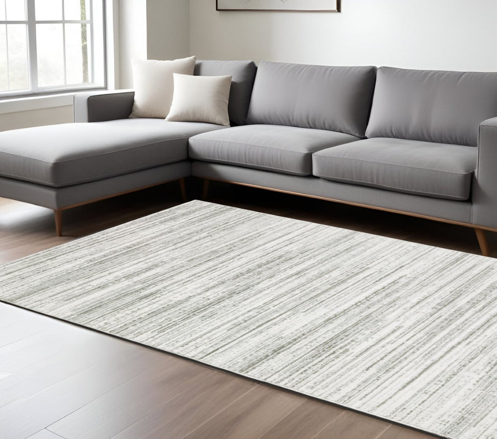 HomeRoots 2' X 8' Elegant White and Grey Abstract Runner Rug - Stain Resistant, Modern Style for High-Traffic Areas 8' X 11' 507930