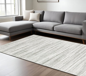 HomeRoots 2' X 8' Elegant White and Grey Abstract Runner Rug - Stain Resistant, Modern Style for High-Traffic Areas 8' X 11' 507930
