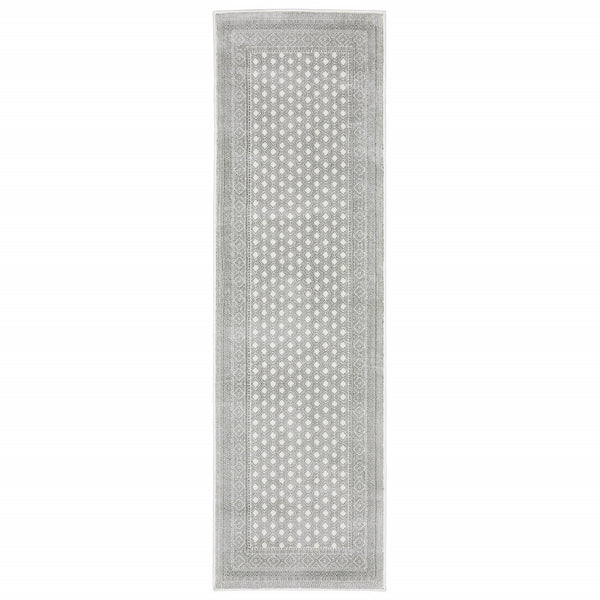 Homeroots 2' X 8' White And Grey Oriental Power Loom Stain Resistant Runner Rug  Polyester 507932