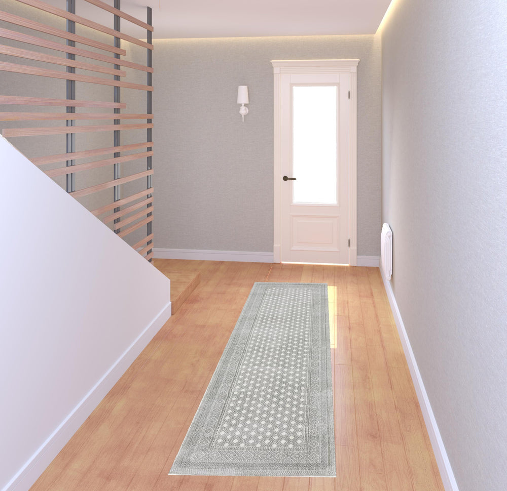 Homeroots 2' X 8' White And Grey Oriental Power Loom Stain Resistant Runner Rug  Polyester 507932