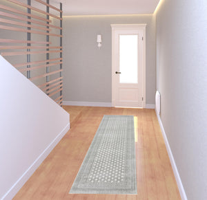 Homeroots 2' X 8' White And Grey Oriental Power Loom Stain Resistant Runner Rug  Polyester 507932