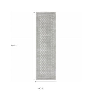 HomeRoots 2' Elegant White and Grey Oriental Power Loom Runner Rug – Stain Resistant, Durable and Stylish 2'3" x 7'6" 507932