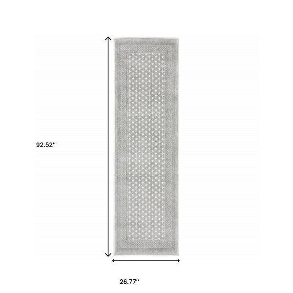 HomeRoots 2' Elegant White and Grey Oriental Power Loom Runner Rug – Stain Resistant, Durable and Stylish 2'3" x 7'6" 507932