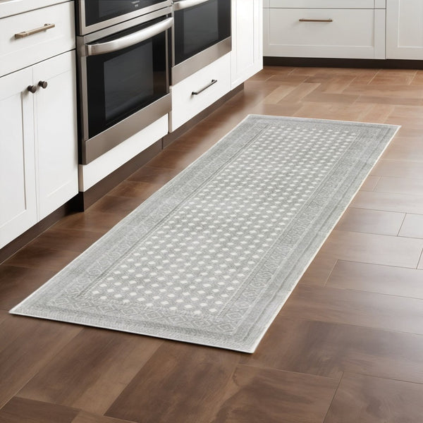 HomeRoots 2' Elegant White and Grey Oriental Power Loom Runner Rug – Stain Resistant, Durable and Stylish 2'3" x 7'6" 507932