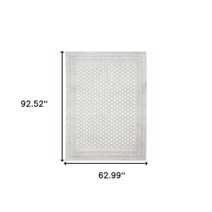 HomeRoots 2' Elegant White and Grey Oriental Power Loom Runner Rug – Stain Resistant, Durable and Stylish 5' X 8' 507934