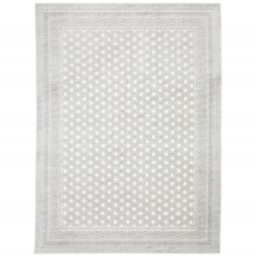 HomeRoots 2' Elegant White and Grey Oriental Power Loom Runner Rug – Stain Resistant, Durable and Stylish 8' X 11' 507936