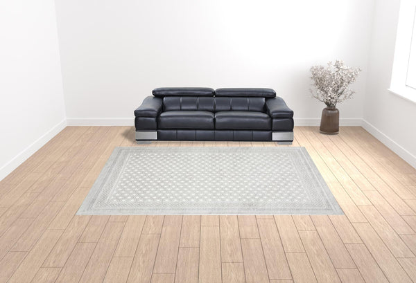 Homeroots 10' X 13' White And Grey Oriental Power Loom Stain Resistant Area Rug  Polyester 507937