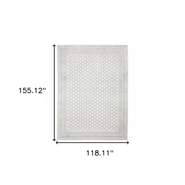 HomeRoots 2' Elegant White and Grey Oriental Power Loom Runner Rug – Stain Resistant, Durable and Stylish 10' X 13' 507937