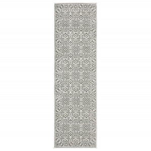 HomeRoots 2' Timeless Grey and White Floral Power Loom Runner Rug - Stain Resistant for High-Traffic Areas 2'3" x 7'6" 507938