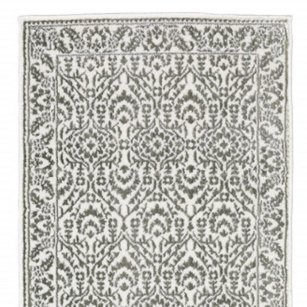 HomeRoots 2' Timeless Grey and White Floral Power Loom Runner Rug - Stain Resistant for High-Traffic Areas 2'3" x 7'6" 507938