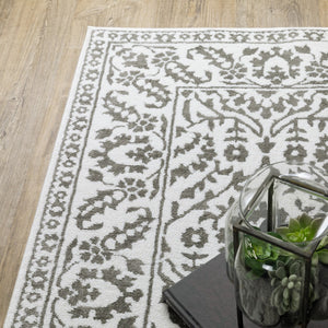 HomeRoots 2' Timeless Grey and White Floral Power Loom Runner Rug - Stain Resistant for High-Traffic Areas 2'3" x 7'6" 507938