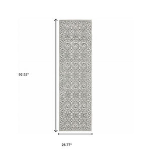 HomeRoots 2' Timeless Grey and White Floral Power Loom Runner Rug - Stain Resistant for High-Traffic Areas 2'3" x 7'6" 507938