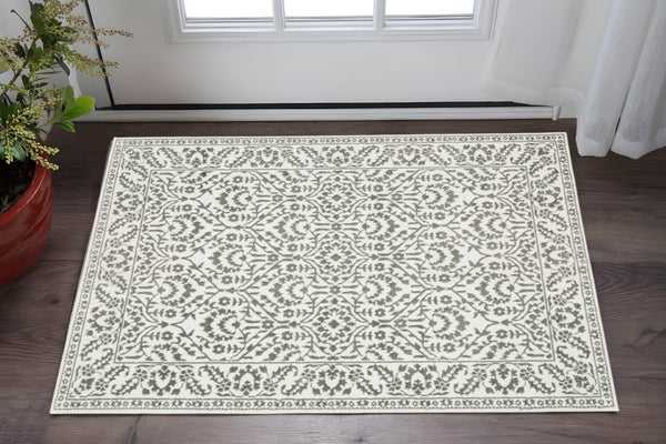 HomeRoots 2' Timeless Grey and White Floral Power Loom Runner Rug - Stain Resistant for High-Traffic Areas 3' x 5' 507939