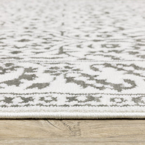 HomeRoots 2' Timeless Grey and White Floral Power Loom Runner Rug - Stain Resistant for High-Traffic Areas 3' x 5' 507939