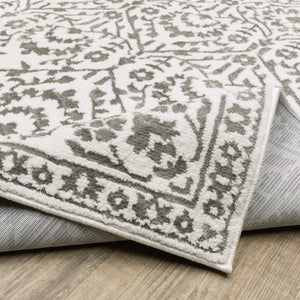 HomeRoots 2' Timeless Grey and White Floral Power Loom Runner Rug - Stain Resistant for High-Traffic Areas 3' x 5' 507939